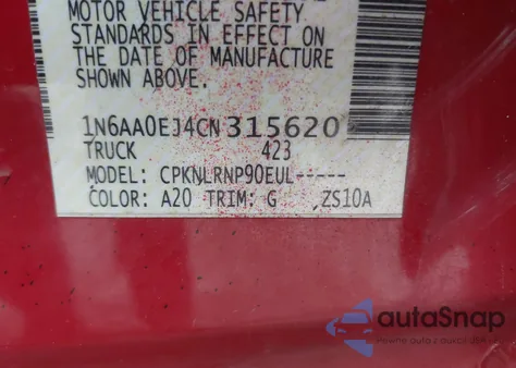2012 Nissan Titan S from USA, damaged, VIN 1N6AA0EJ4CN315620